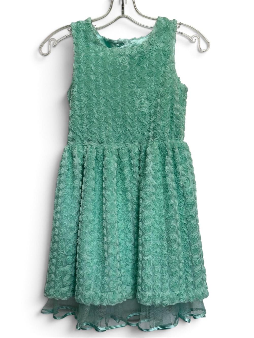 Cat & Jack Mint Green/Aqua Sleeveless Rosette Dress, Size 7/8